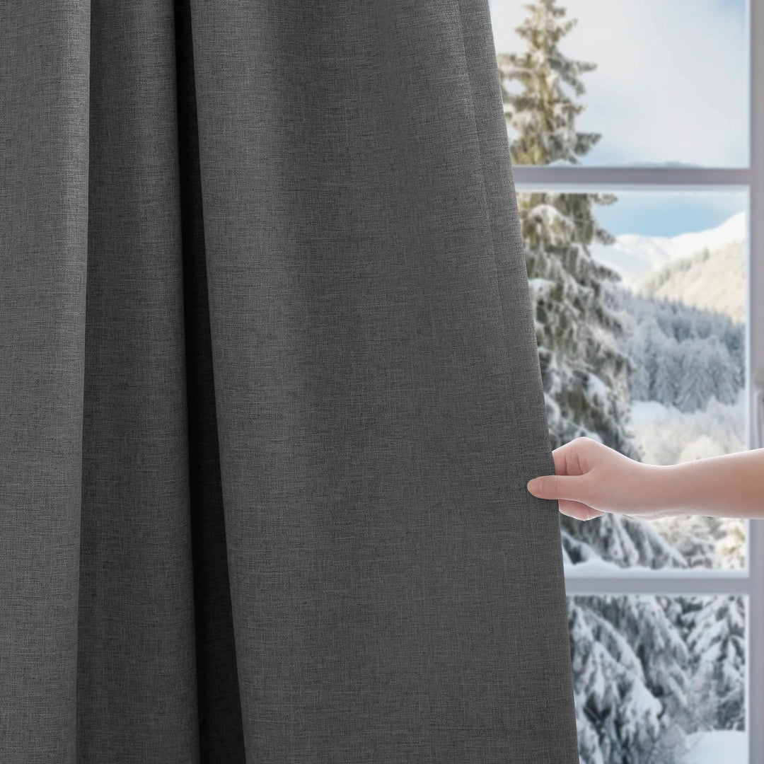 Linen Blended Pinch Pleated Curtains, 100% Blackout with Hooks, Custom Size & Color, Room Darkening Thermal Insulated Drapes for Bedroom, Living Room, 1 Panel