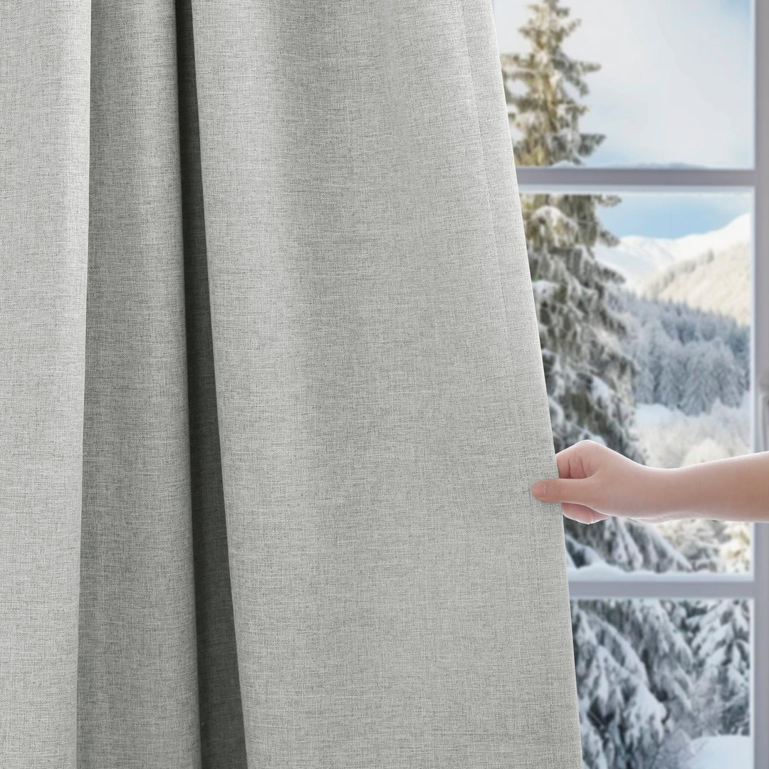 Linen Blended Pinch Pleated Curtains, 100% Blackout with Hooks, Custom Size & Color, Room Darkening Thermal Insulated Drapes for Bedroom, Living Room, 1 Panel