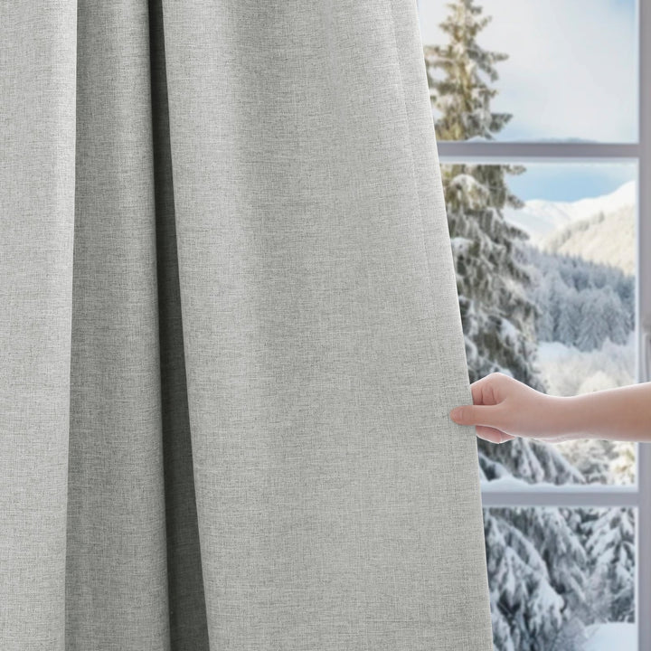 Linen Blended Pinch Pleated Curtains, 100% Blackout with Hooks, Custom Size & Color, Room Darkening Thermal Insulated Drapes for Bedroom, Living Room, 1 Panel