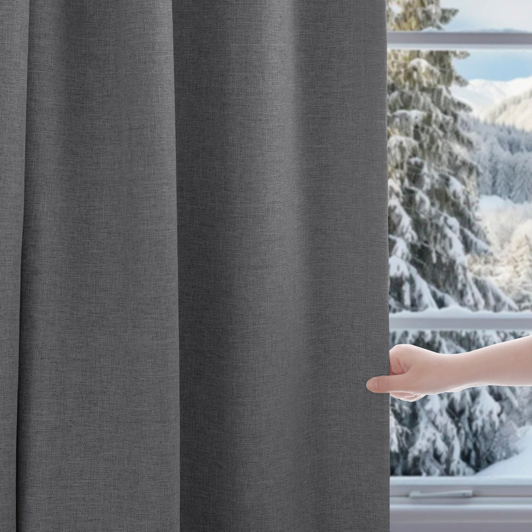 Linen Blended Pinch Pleated Curtains, 100% Blackout with Hooks, Custom Size & Color, Room Darkening Thermal Insulated Drapes for Bedroom, Living Room, 1 Panel