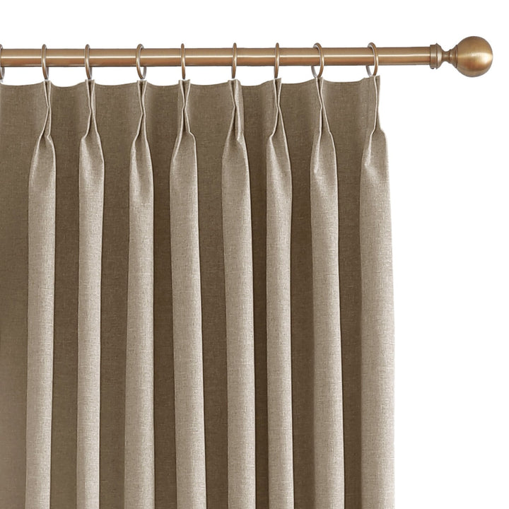 Linen Blended Pinch Pleated Curtains, 100% Blackout with Hooks, Custom Size & Color, Room Darkening Thermal Insulated Drapes for Bedroom, Living Room, 1 Panel