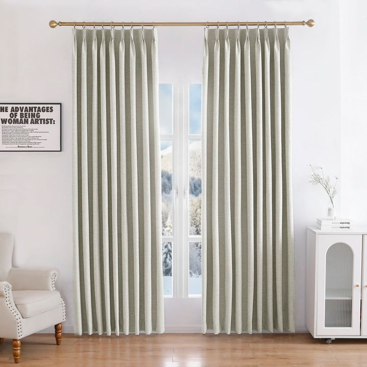 Linen Blended Pinch Pleated Curtains, 100% Blackout with Hooks, Custom Size & Color, Room Darkening Thermal Insulated Drapes for Bedroom, Living Room, 1 Panel