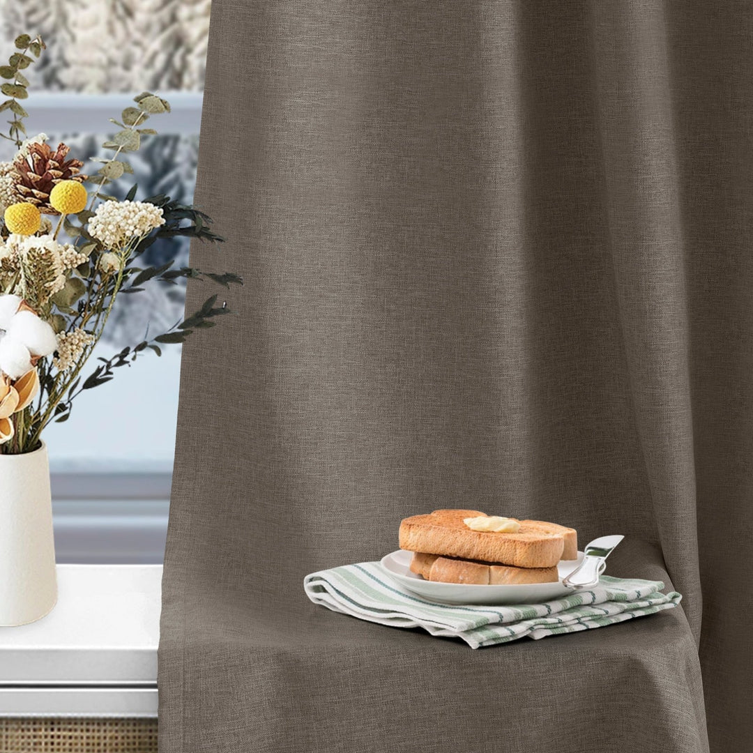 Linen Blended Pinch Pleated Curtains, 100% Blackout with Hooks, Custom Size & Color, Room Darkening Thermal Insulated Drapes for Bedroom, Living Room, 1 Panel