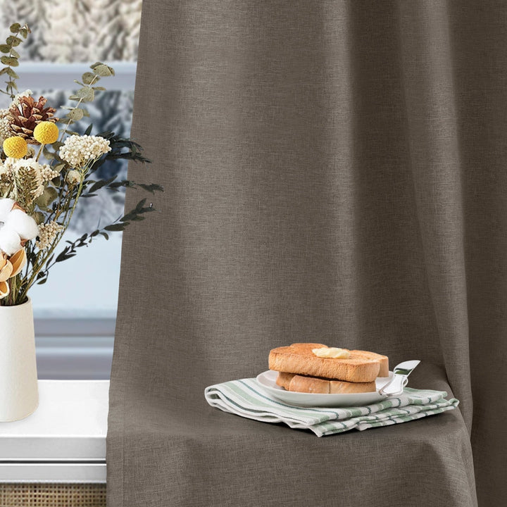 Linen Blended Pinch Pleated Curtains, 100% Blackout with Hooks, Custom Size & Color, Room Darkening Thermal Insulated Drapes for Bedroom, Living Room, 1 Panel