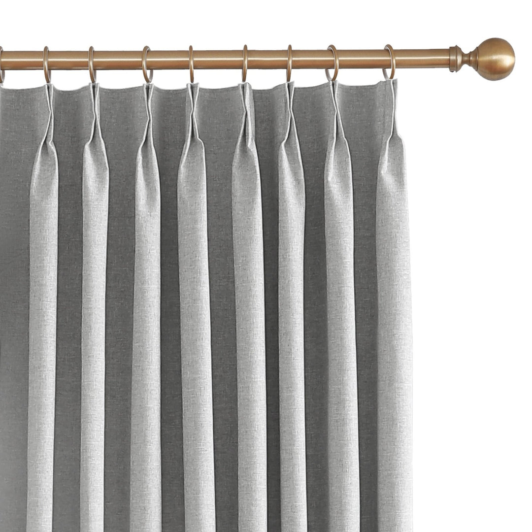 Linen Blended Pinch Pleated Curtains, 100% Blackout with Hooks, Custom Size & Color, Room Darkening Thermal Insulated Drapes for Bedroom, Living Room, 1 Panel