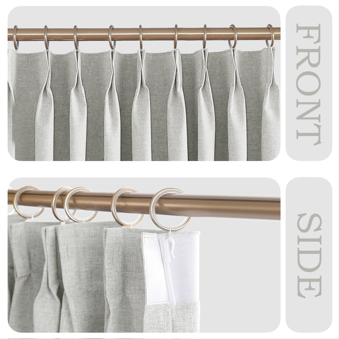 Linen Blended Pinch Pleated Curtains, 100% Blackout with Hooks, Custom Size & Color, Room Darkening Thermal Insulated Drapes for Bedroom, Living Room, 1 Panel