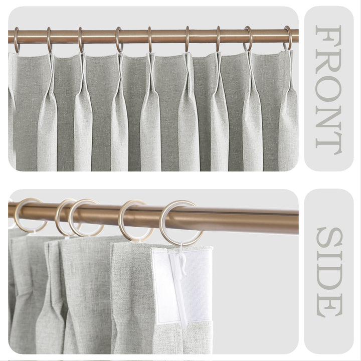 Linen Blended Pinch Pleated Curtains, 100% Blackout with Hooks, Custom Size & Color, Room Darkening Thermal Insulated Drapes for Bedroom, Living Room, 1 Panel