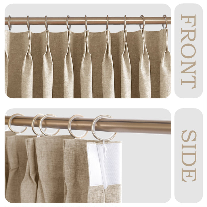 Linen Blended Pinch Pleated Curtains, 100% Blackout with Hooks, Custom Size & Color, Room Darkening Thermal Insulated Drapes for Bedroom, Living Room, 1 Panel