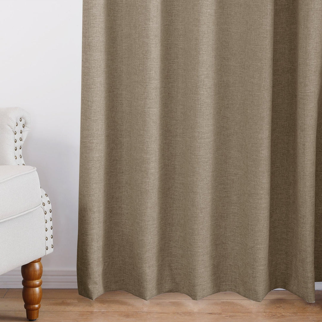Linen Blended Pinch Pleated Curtains, 100% Blackout with Hooks, Custom Size & Color, Room Darkening Thermal Insulated Drapes for Bedroom, Living Room, 1 Panel