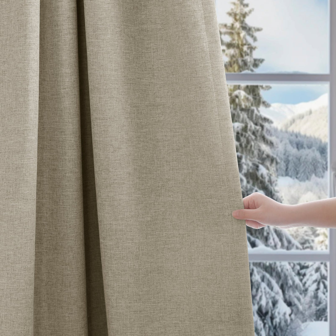 Linen Blended Pinch Pleated Curtains, 100% Blackout with Hooks, Custom Size & Color, Room Darkening Thermal Insulated Drapes for Bedroom, Living Room, 1 Panel