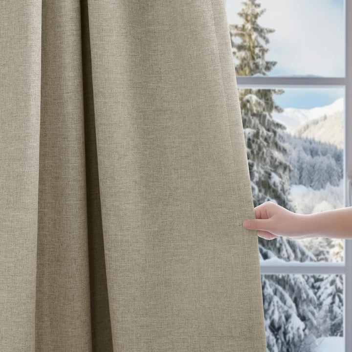 Linen Blended Pinch Pleated Curtains, 100% Blackout with Hooks, Custom Size & Color, Room Darkening Thermal Insulated Drapes for Bedroom, Living Room, 1 Panel