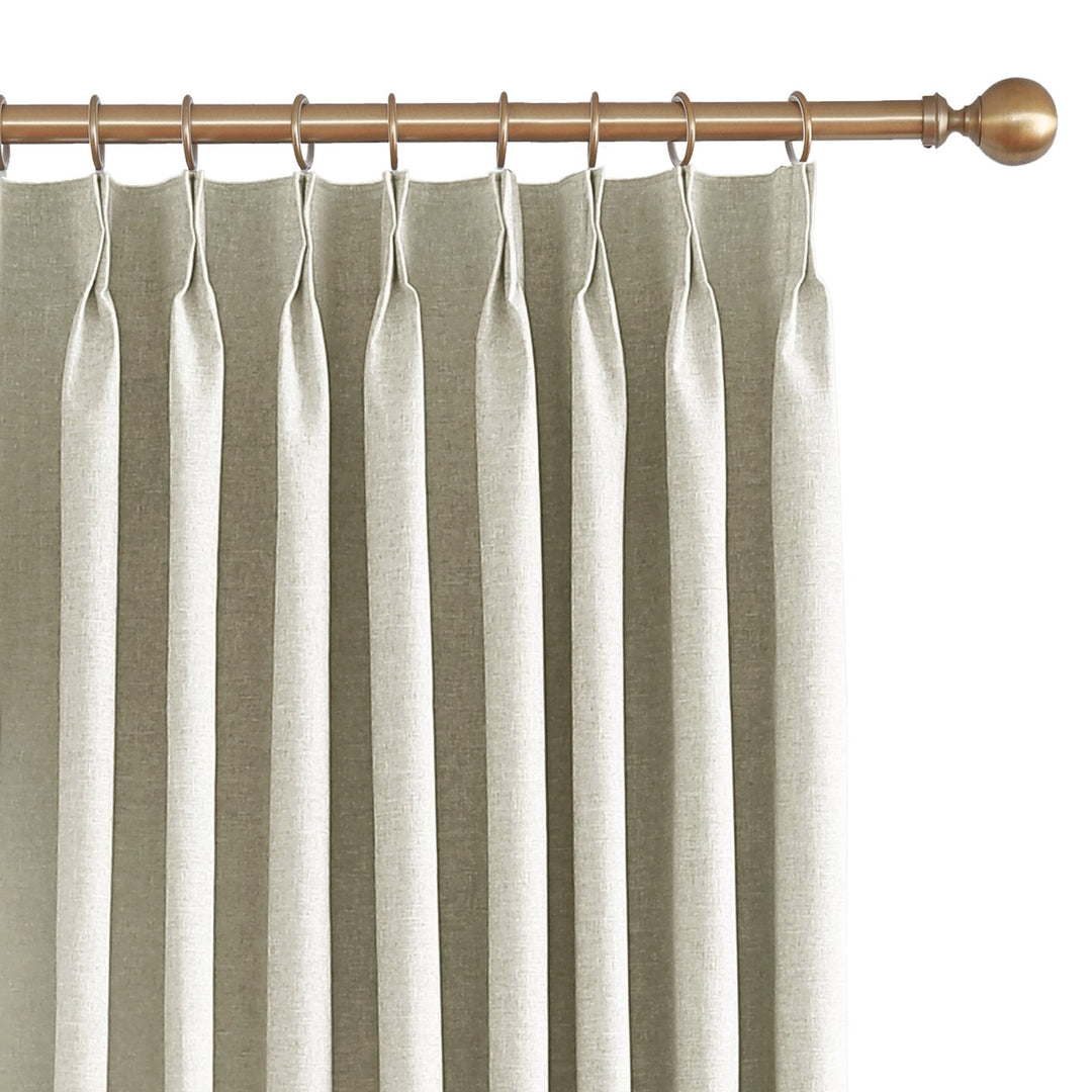 Linen Blended Pinch Pleated Curtains, 100% Blackout with Hooks, Custom Size & Color, Room Darkening Thermal Insulated Drapes for Bedroom, Living Room, 1 Panel
