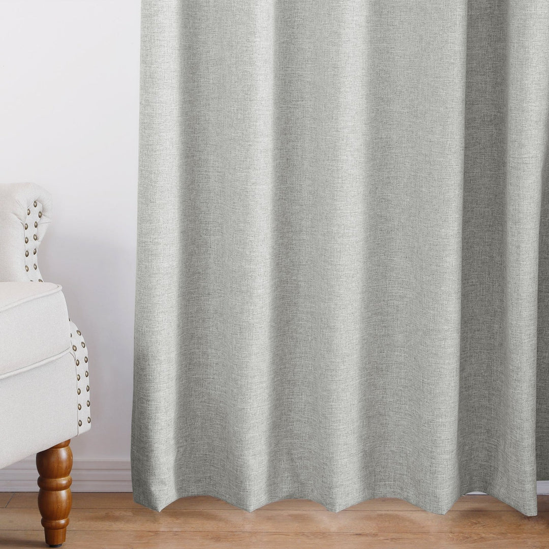 Linen Blended Pinch Pleated Curtains, 100% Blackout with Hooks, Custom Size & Color, Room Darkening Thermal Insulated Drapes for Bedroom, Living Room, 1 Panel