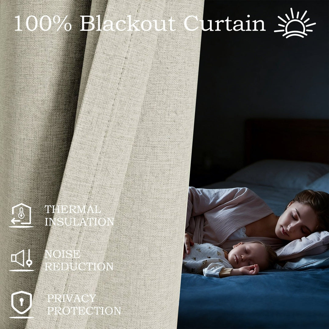 Linen Blended Pinch Pleated Curtains, 100% Blackout with Hooks, Custom Size & Color, Room Darkening Thermal Insulated Drapes for Bedroom, Living Room, 1 Panel