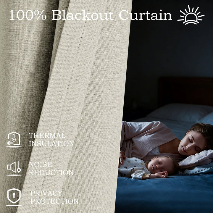 Linen Blended Pinch Pleated Curtains, 100% Blackout with Hooks, Custom Size & Color, Room Darkening Thermal Insulated Drapes for Bedroom, Living Room, 1 Panel