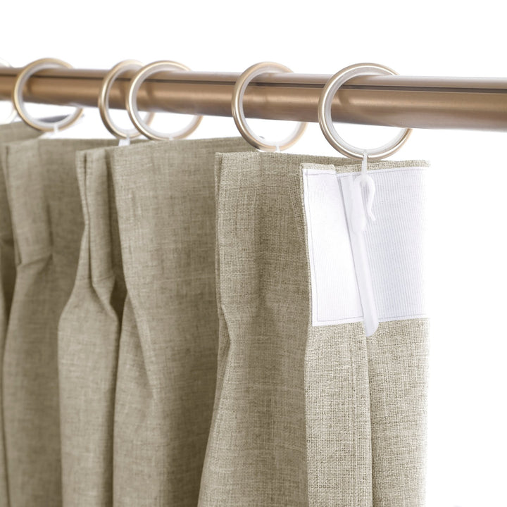 Linen Blended Pinch Pleated Curtains, 100% Blackout with Hooks, Custom Size & Color, Room Darkening Thermal Insulated Drapes for Bedroom, Living Room, 1 Panel