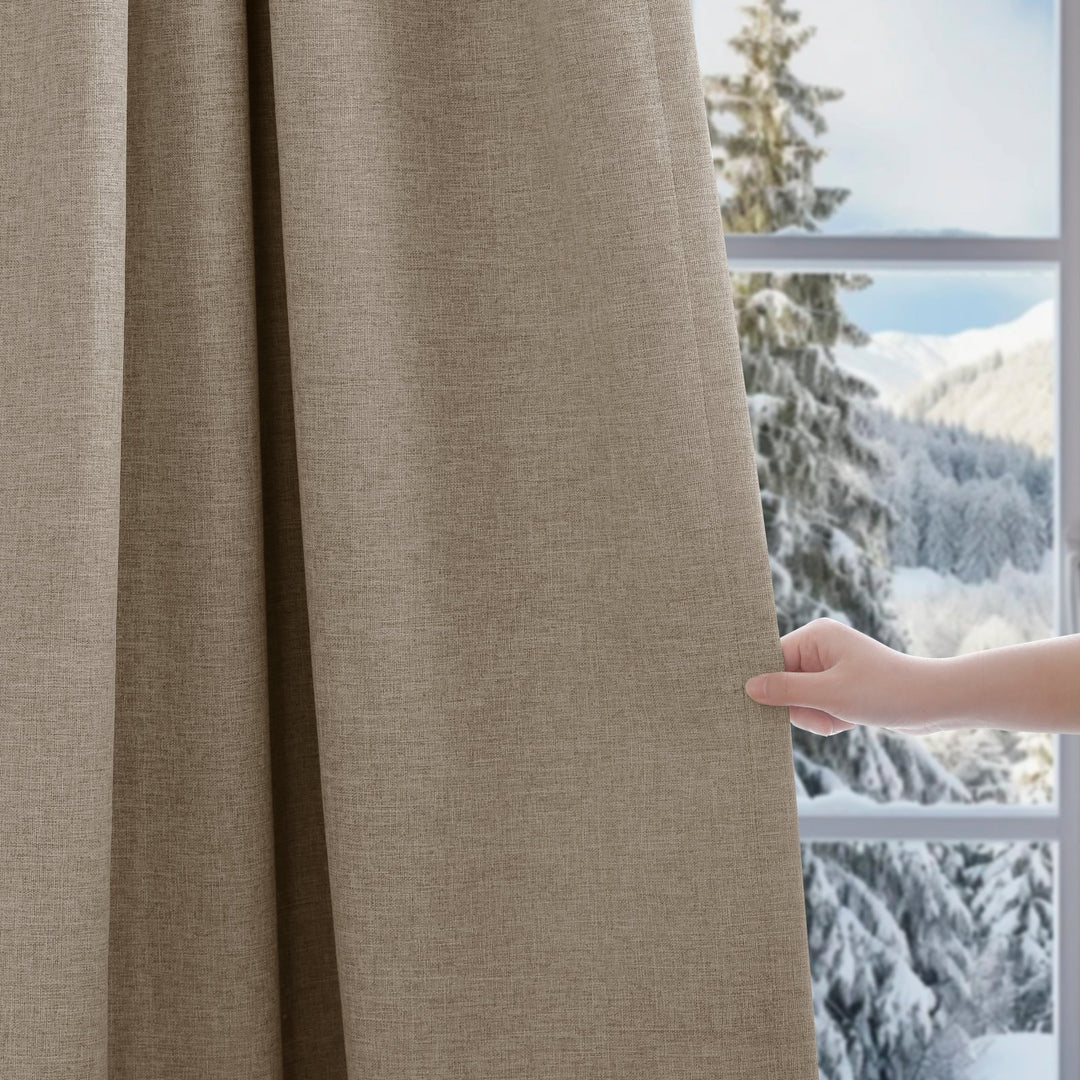 Linen Blended Pinch Pleated Curtains, 100% Blackout with Hooks, Custom Size & Color, Room Darkening Thermal Insulated Drapes for Bedroom, Living Room, 1 Panel