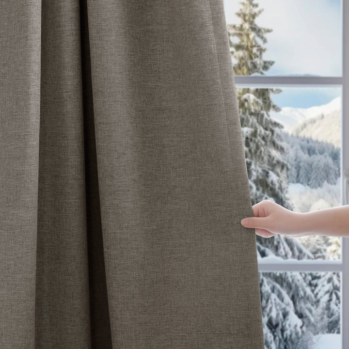 Linen Blended Pinch Pleated Curtains, 100% Blackout with Hooks, Custom Size & Color, Room Darkening Thermal Insulated Drapes for Bedroom, Living Room, 1 Panel