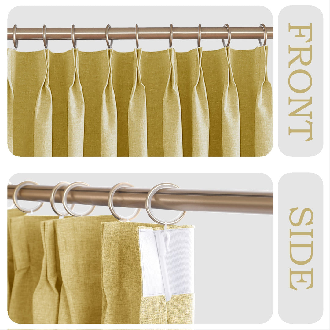 Linen Blended Pinch Pleated Curtains, 100% Blackout with Hooks, Custom Size & Color, Room Darkening Thermal Insulated Drapes for Bedroom, Living Room, 1 Panel
