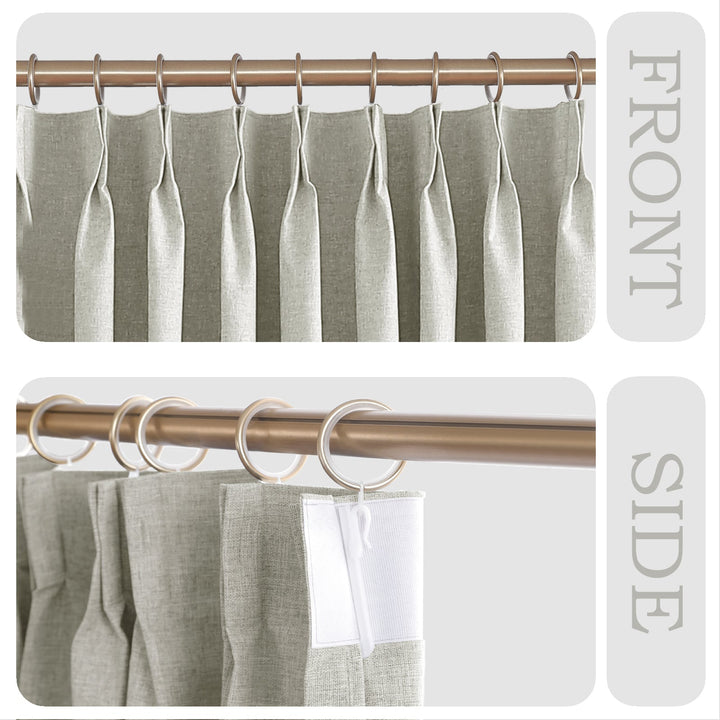 Linen Blended Pinch Pleated Curtains, 100% Blackout with Hooks, Custom Size & Color, Room Darkening Thermal Insulated Drapes for Bedroom, Living Room, 1 Panel