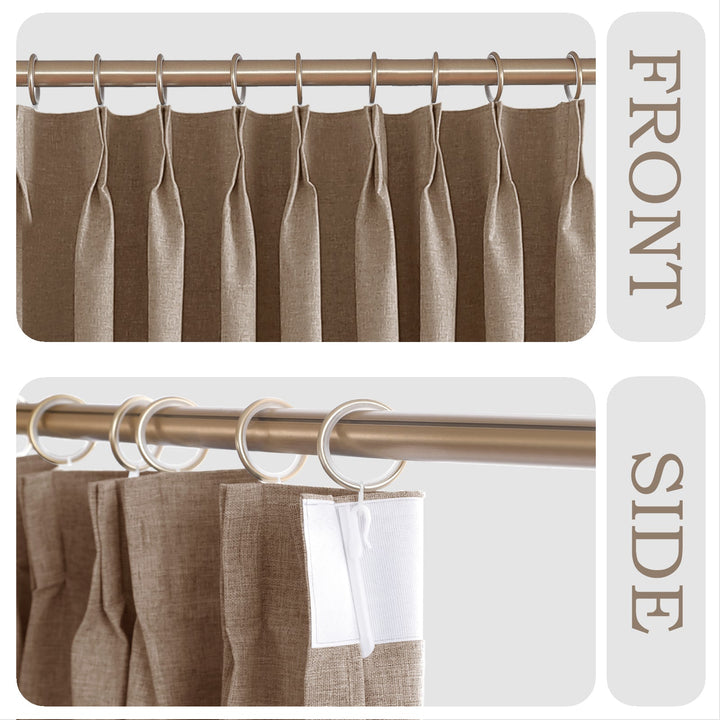 Linen Blended Pinch Pleated Curtains, 100% Blackout with Hooks, Custom Size & Color, Room Darkening Thermal Insulated Drapes for Bedroom, Living Room, 1 Panel