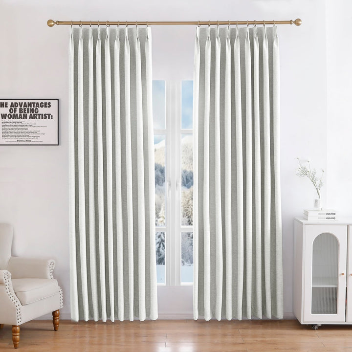 Linen Blended Pinch Pleated Curtains, 100% Blackout with Hooks, Custom Size & Color, Room Darkening Thermal Insulated Drapes for Bedroom, Living Room, 1 Panel