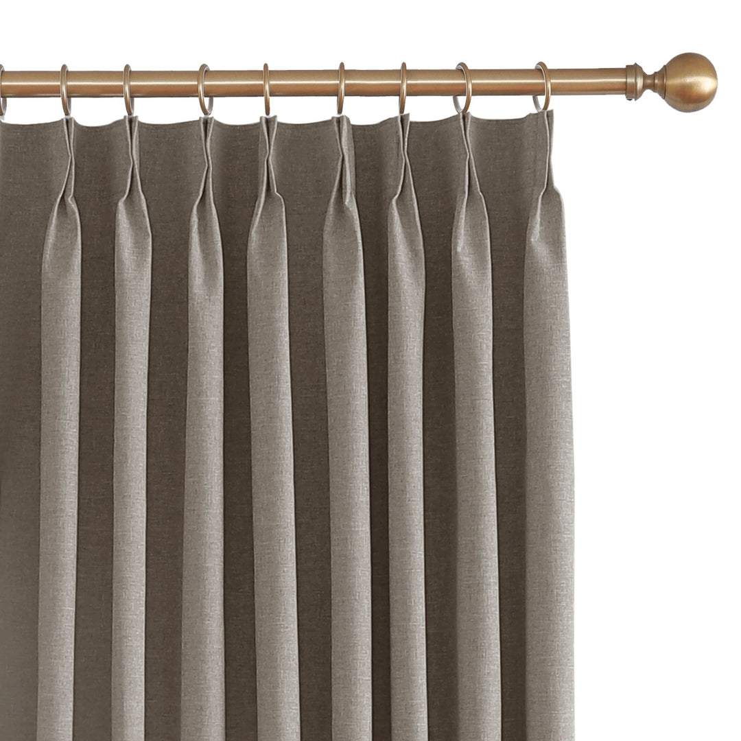 Linen Blended Pinch Pleated Curtains, 100% Blackout with Hooks, Custom Size & Color, Room Darkening Thermal Insulated Drapes for Bedroom, Living Room, 1 Panel