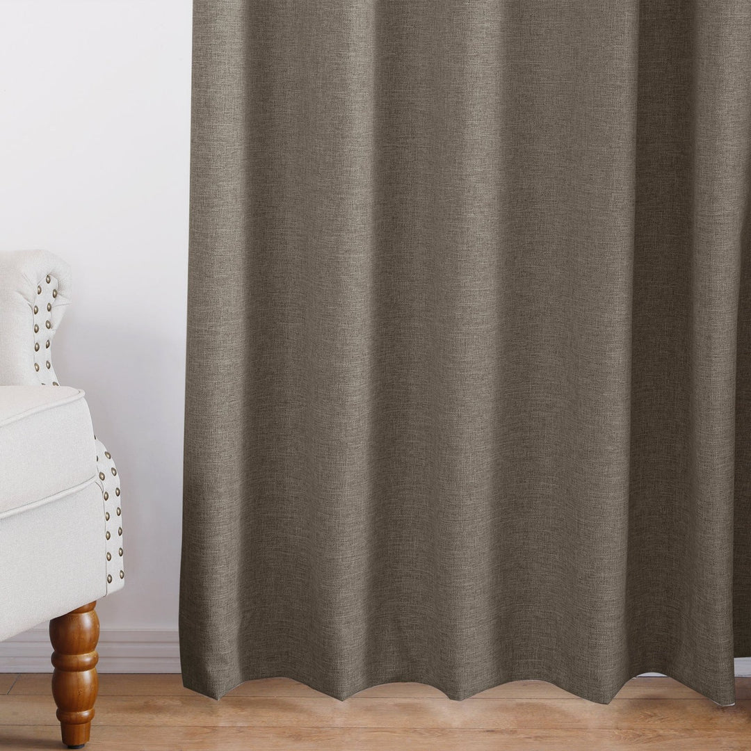 Linen Blended Pinch Pleated Curtains, 100% Blackout with Hooks, Custom Size & Color, Room Darkening Thermal Insulated Drapes for Bedroom, Living Room, 1 Panel