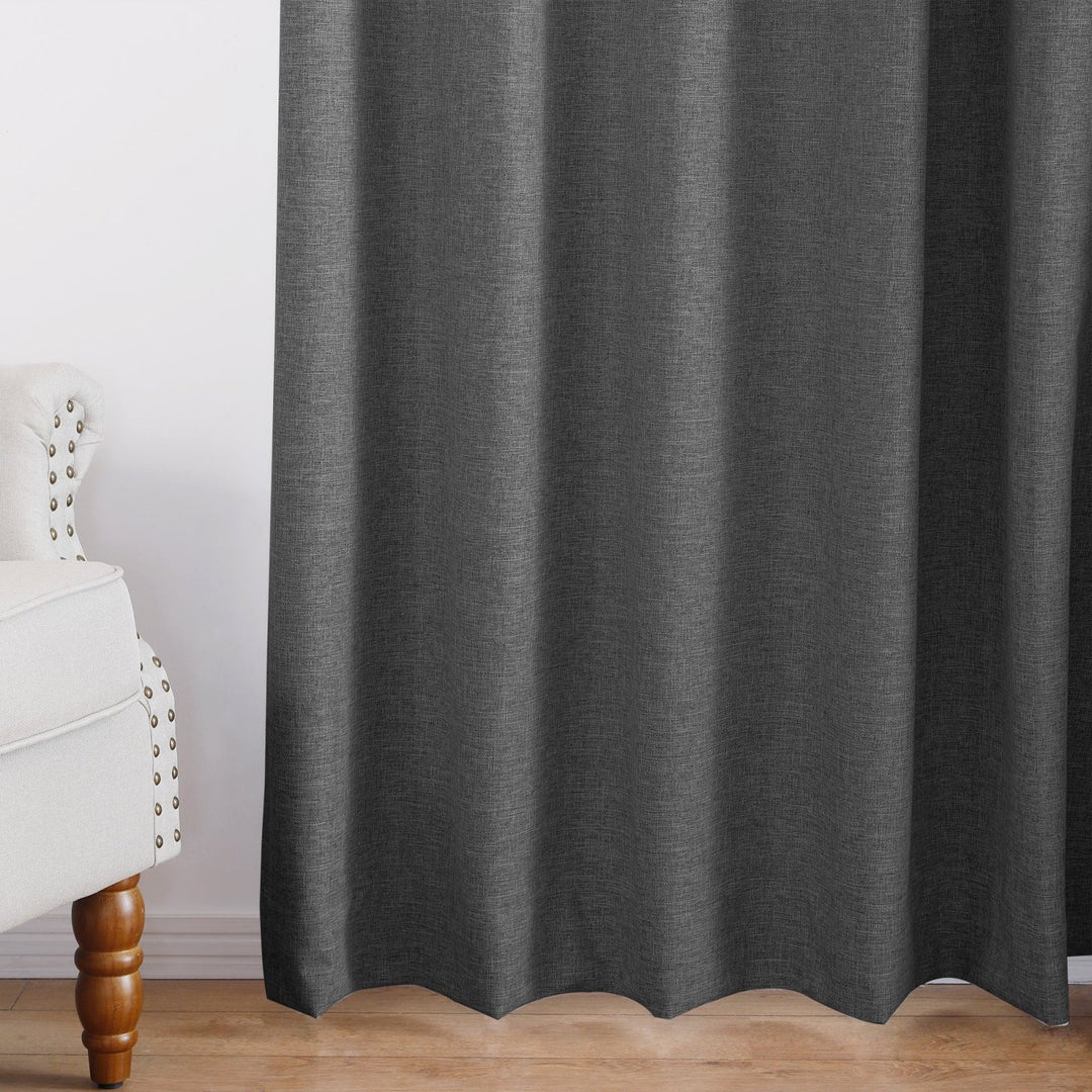 Linen Blended Pinch Pleated Curtains, 100% Blackout with Hooks, Custom Size & Color, Room Darkening Thermal Insulated Drapes for Bedroom, Living Room, 1 Panel