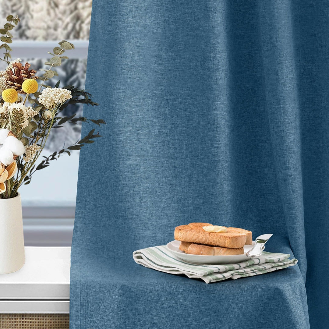 Linen Blended Pinch Pleated Curtains, 100% Blackout with Hooks, Custom Size & Color, Room Darkening Thermal Insulated Drapes for Bedroom, Living Room, 1 Panel