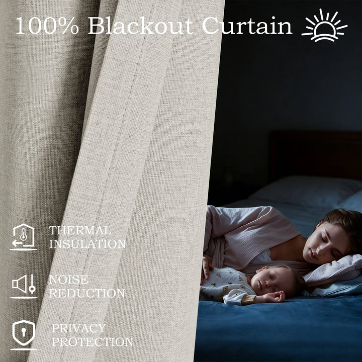 Linen Blended Pinch Pleated Curtains, 100% Blackout with Hooks, Custom Size & Color, Room Darkening Thermal Insulated Drapes for Bedroom, Living Room, 1 Panel