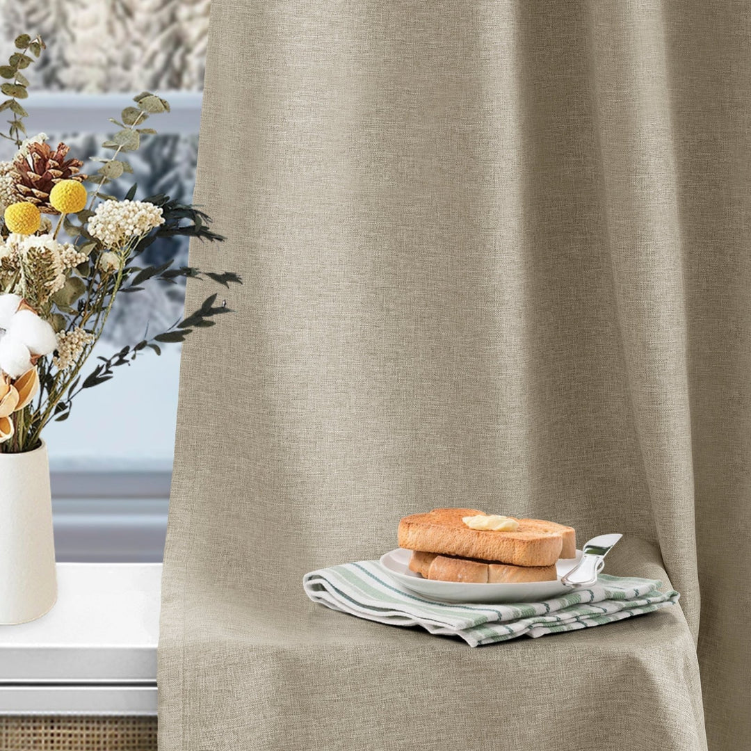 Linen Blended Pinch Pleated Curtains, 100% Blackout with Hooks, Custom Size & Color, Room Darkening Thermal Insulated Drapes for Bedroom, Living Room, 1 Panel