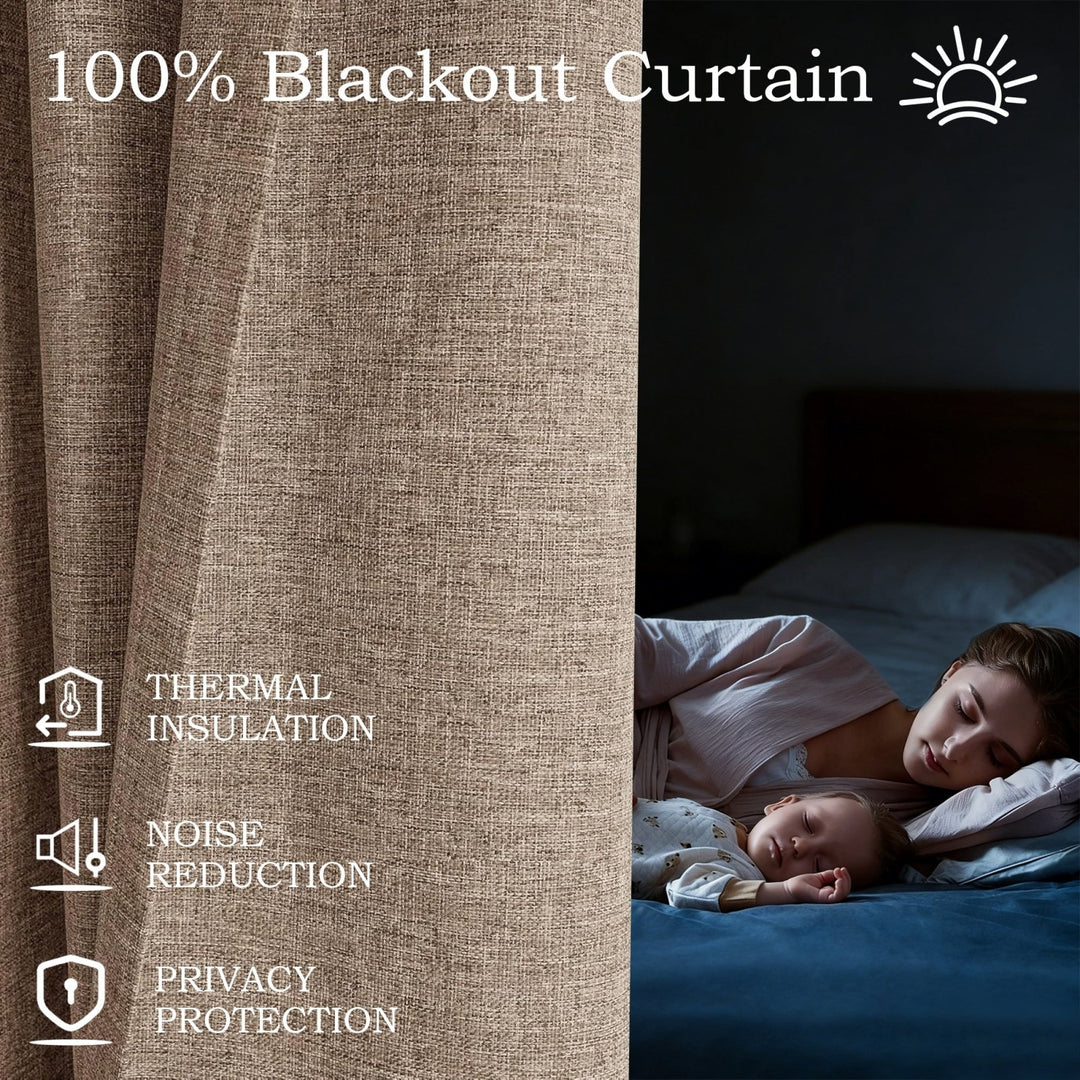 Linen Blended Pinch Pleated Curtains, 100% Blackout with Hooks, Custom Size & Color, Room Darkening Thermal Insulated Drapes for Bedroom, Living Room, 1 Panel