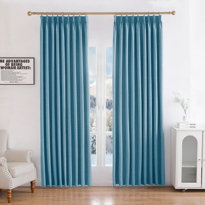 Linen Blended Pinch Pleated Curtains, 100% Blackout with Hooks, Custom Size & Color, Room Darkening Thermal Insulated Drapes for Bedroom, Living Room, 1 Panel