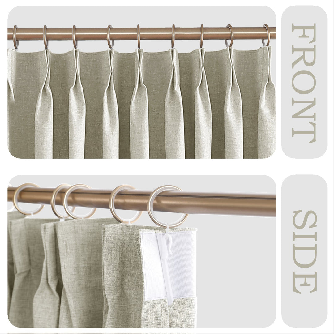 Linen Blended Pinch Pleated Curtains, 100% Blackout with Hooks, Custom Size & Color, Room Darkening Thermal Insulated Drapes for Bedroom, Living Room, 1 Panel