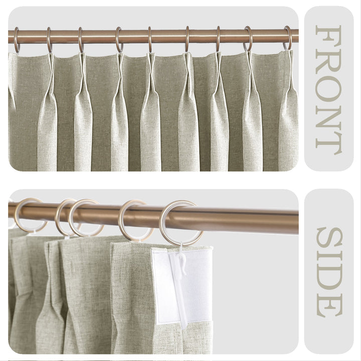 Linen Blended Pinch Pleated Curtains, 100% Blackout with Hooks, Custom Size & Color, Room Darkening Thermal Insulated Drapes for Bedroom, Living Room, 1 Panel
