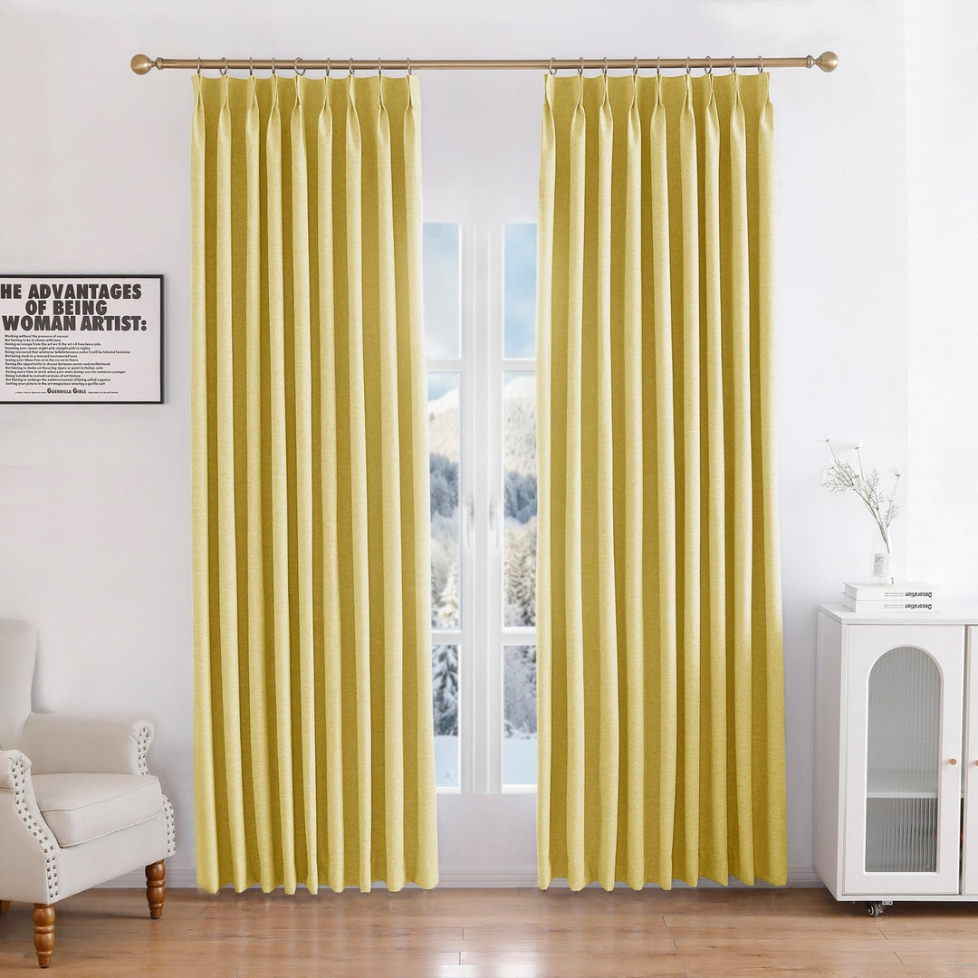 Linen Blended Pinch Pleated Curtains, 100% Blackout with Hooks, Custom Size & Color, Room Darkening Thermal Insulated Drapes for Bedroom, Living Room, 1 Panel