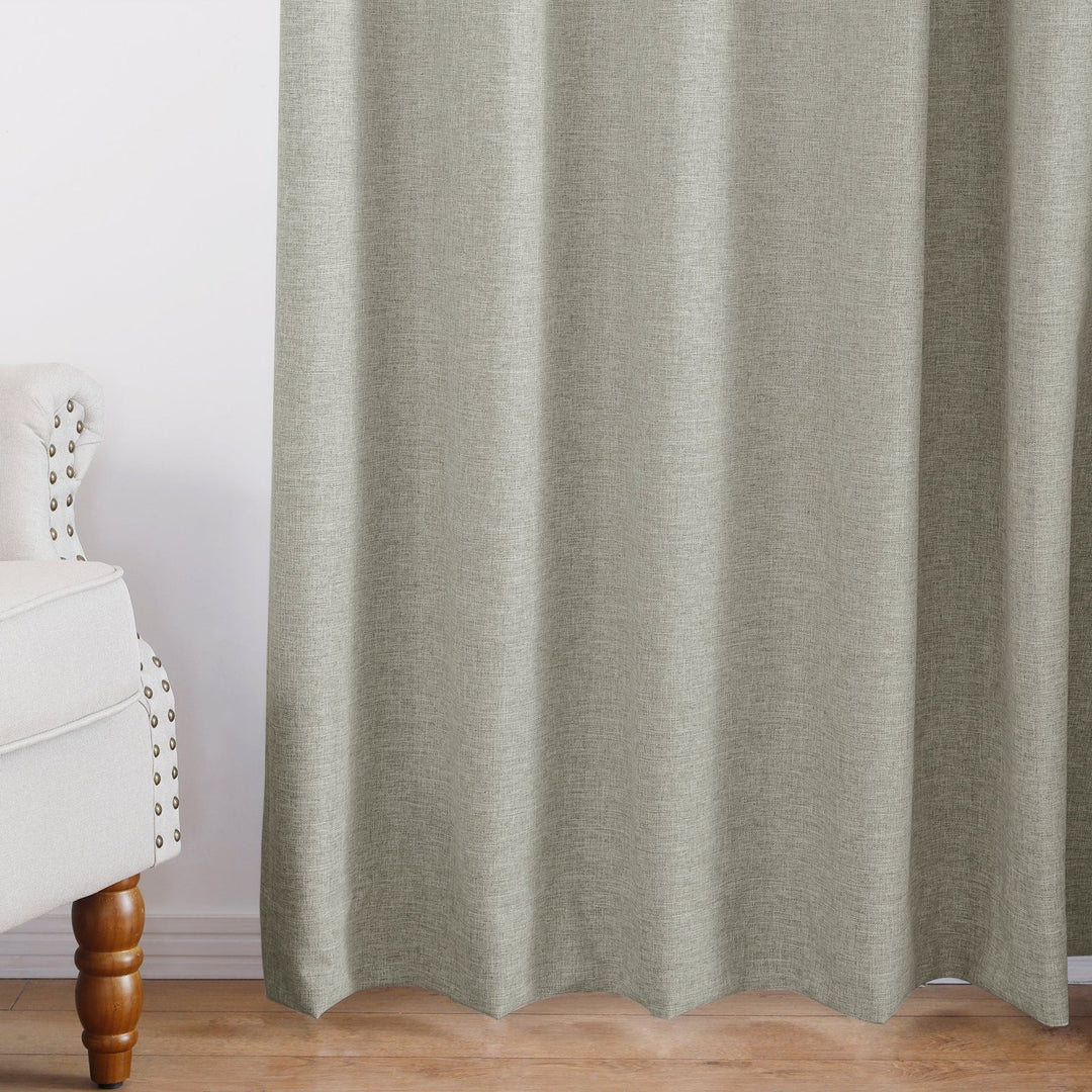Linen Blended Pinch Pleated Curtains, 100% Blackout with Hooks, Custom Size & Color, Room Darkening Thermal Insulated Drapes for Bedroom, Living Room, 1 Panel
