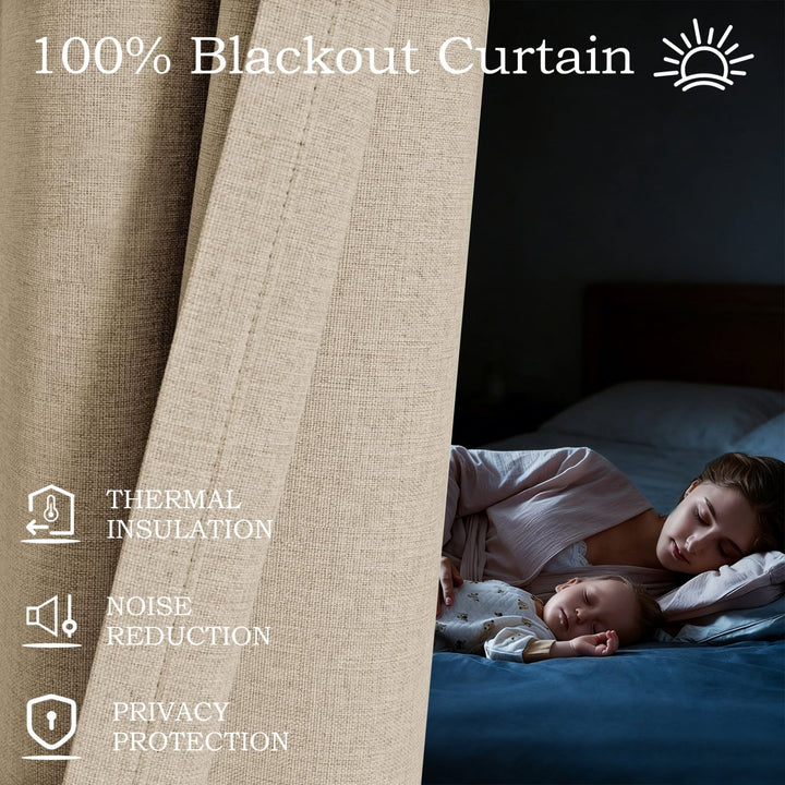 Linen Blended Pinch Pleated Curtains, 100% Blackout with Hooks, Custom Size & Color, Room Darkening Thermal Insulated Drapes for Bedroom, Living Room, 1 Panel