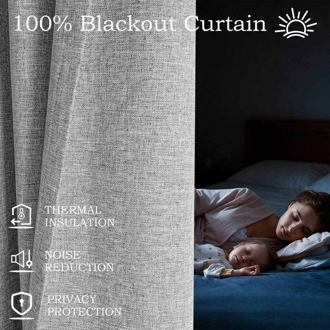 Linen Blended Pinch Pleated Curtains, 100% Blackout with Hooks, Custom Size & Color, Room Darkening Thermal Insulated Drapes for Bedroom, Living Room, 1 Panel