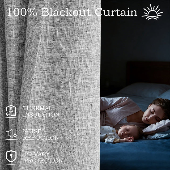 Linen Blended Pinch Pleated Curtains, 100% Blackout with Hooks, Custom Size & Color, Room Darkening Thermal Insulated Drapes for Bedroom, Living Room, 1 Panel