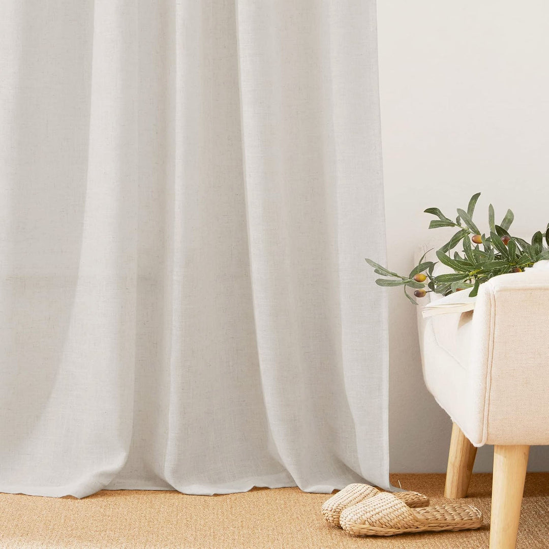 Linen Curtains Custom, Curtain with Hooks,1 Panel, Drapes Neutral Modern Farmhouse for Living Room Bedroom Office