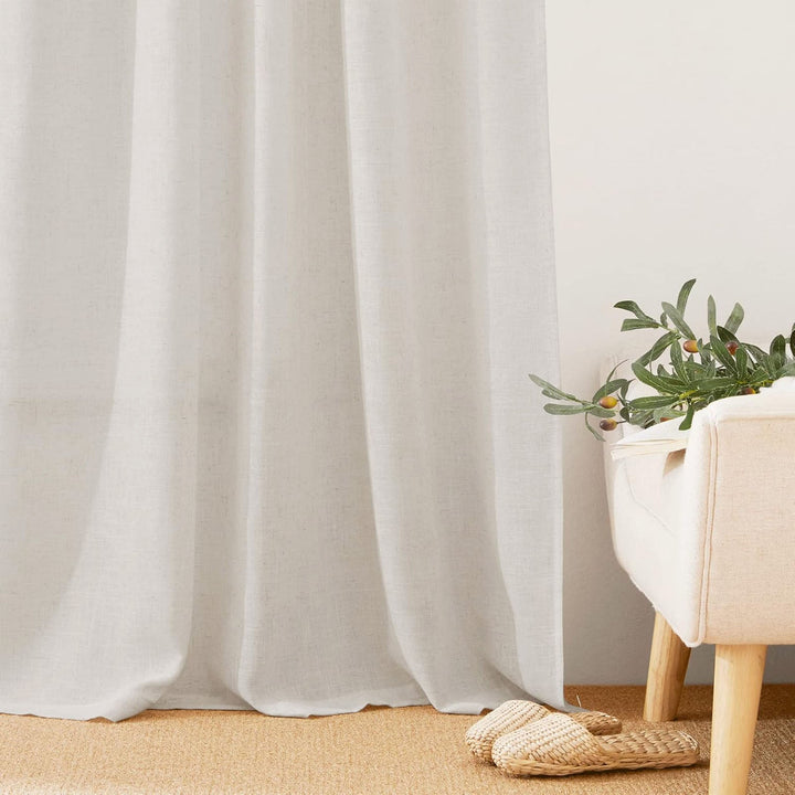 Linen Curtains Custom, Curtain with Hooks,1 Panel, Drapes Neutral Modern Farmhouse for Living Room Bedroom Office