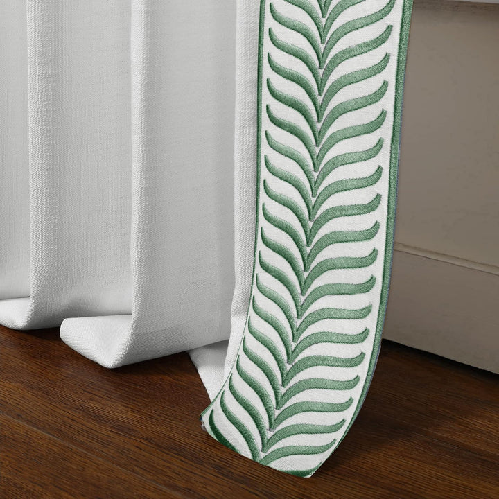 pleat curtains with green trim