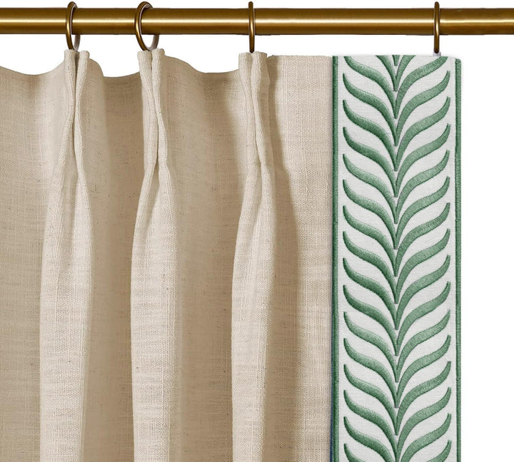 beige curtains with green border